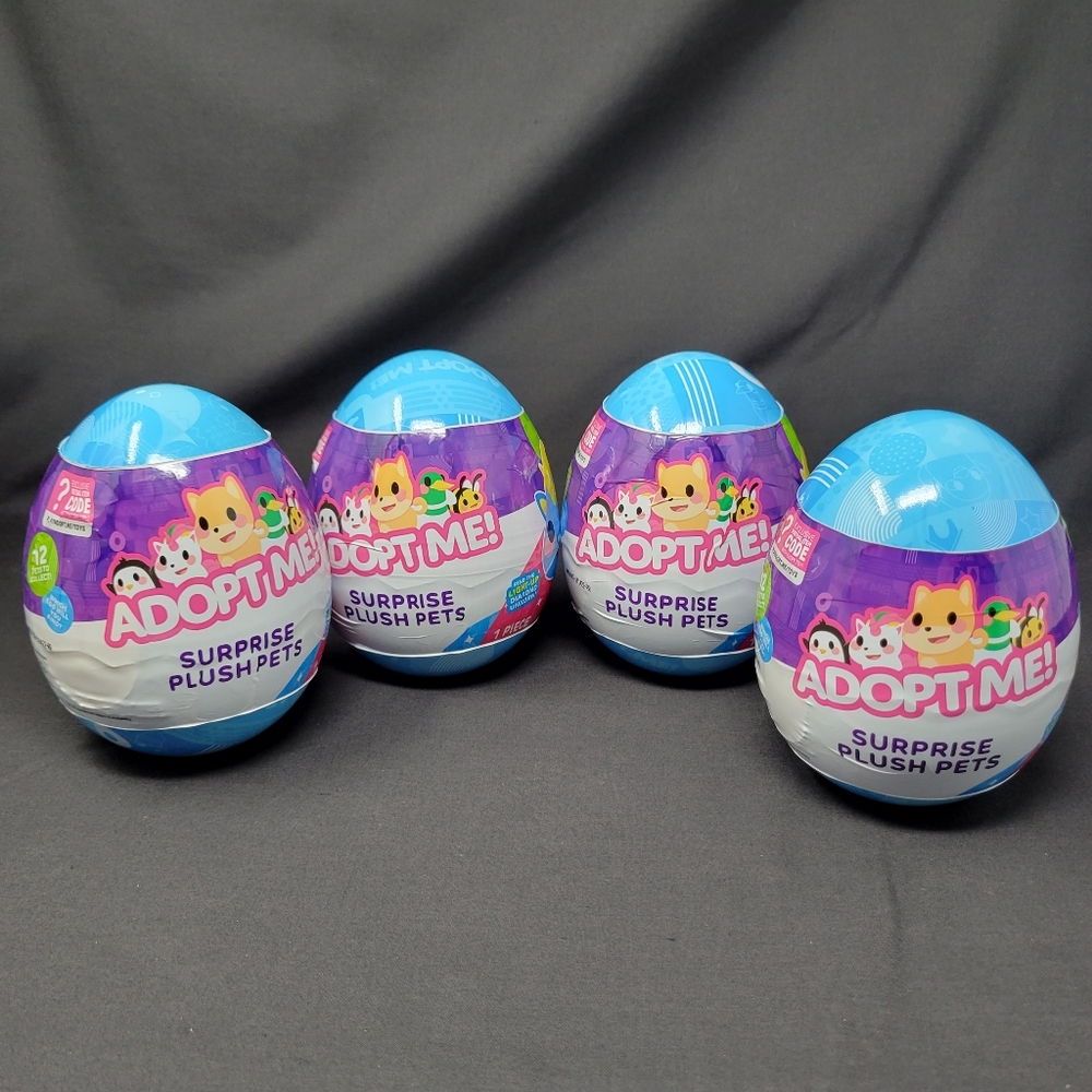 Lot of 4 ADOPT ME Surprise Plush Pets Eggs Mystery Plush & Item Code Roblox